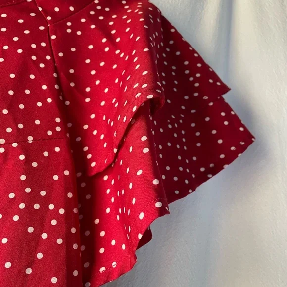 Red Flutter Sleeve Polkadot Blouse - Picture 2 of 3